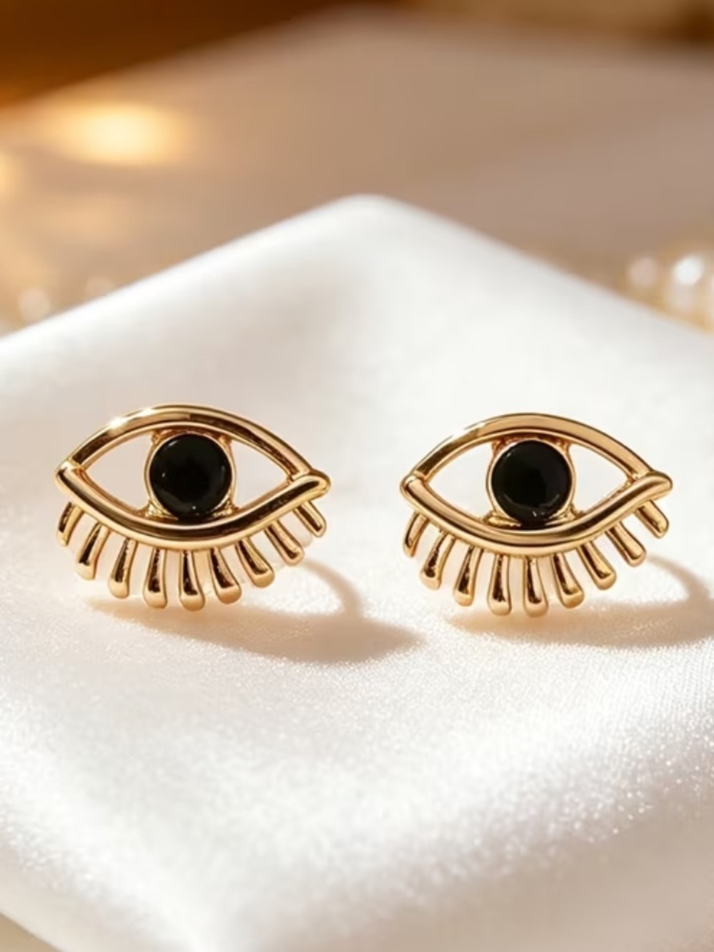 Gold Eye Stud Earrings with Black Center - Women Jewelry